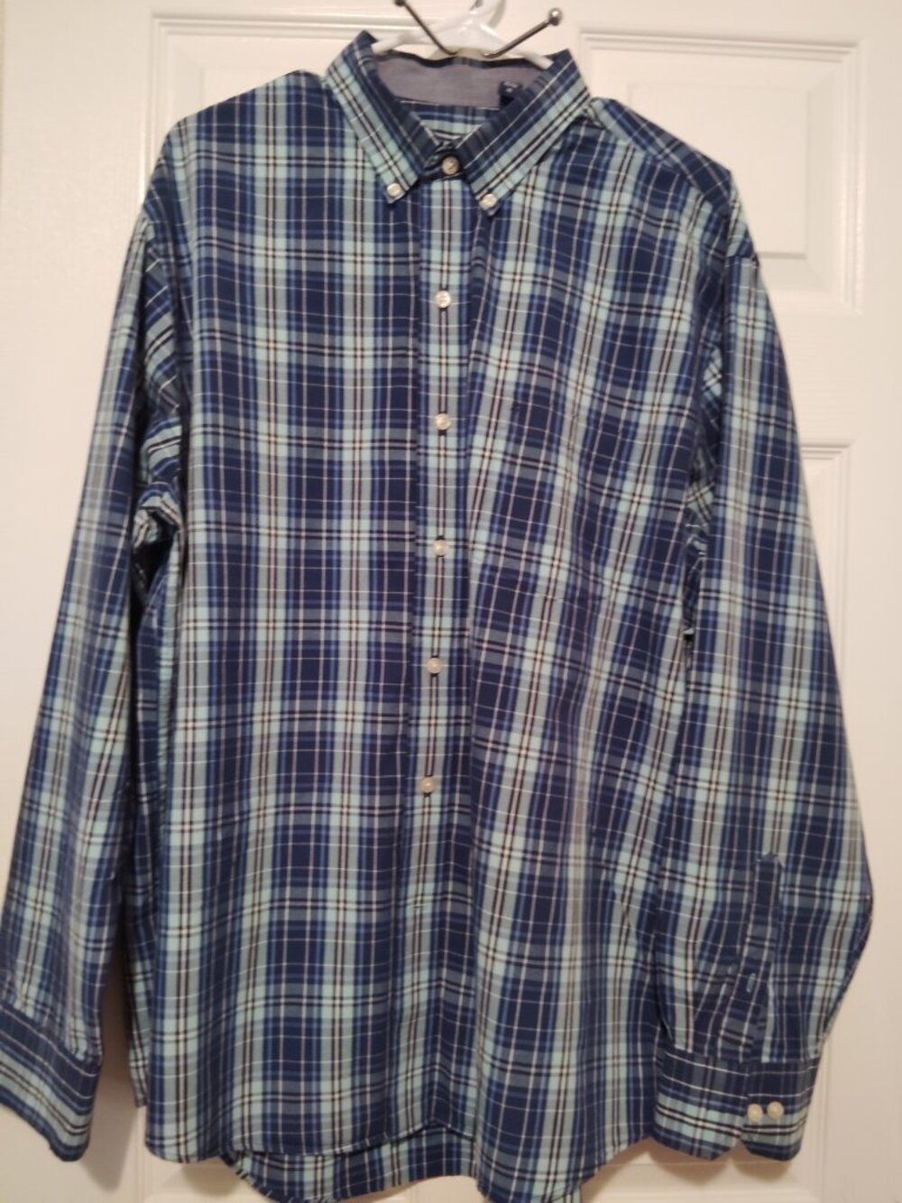 IZOD Men's Classic  Plaid Button Down Shirt Size Xl Blue Multi, 100% Cotton
